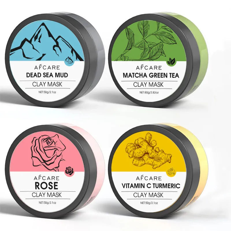 Four-pack Dead Sea mud clay masks with Green Tea, Turmeric and Rose extracts
