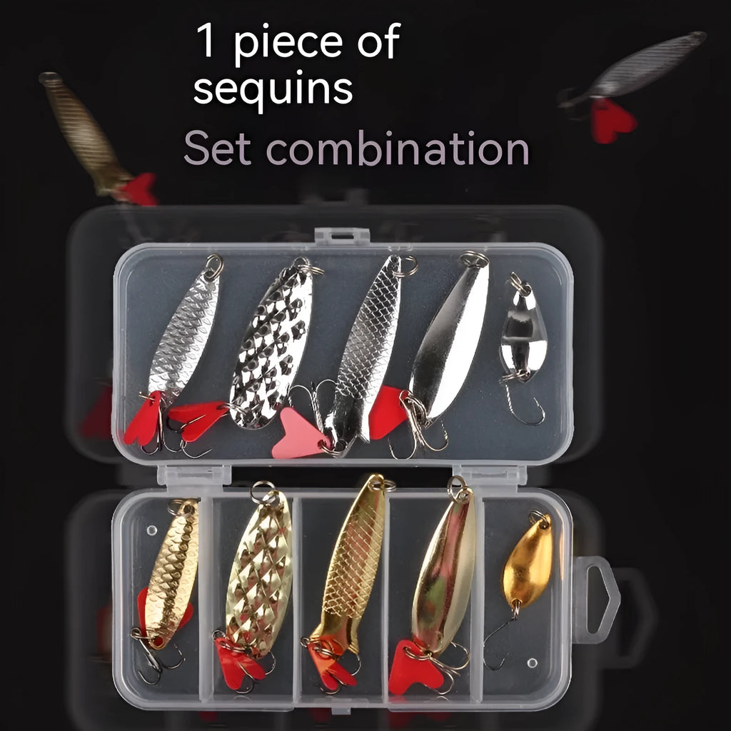 Pineapple and box shaped fishing lures with metal sequins for light reflection