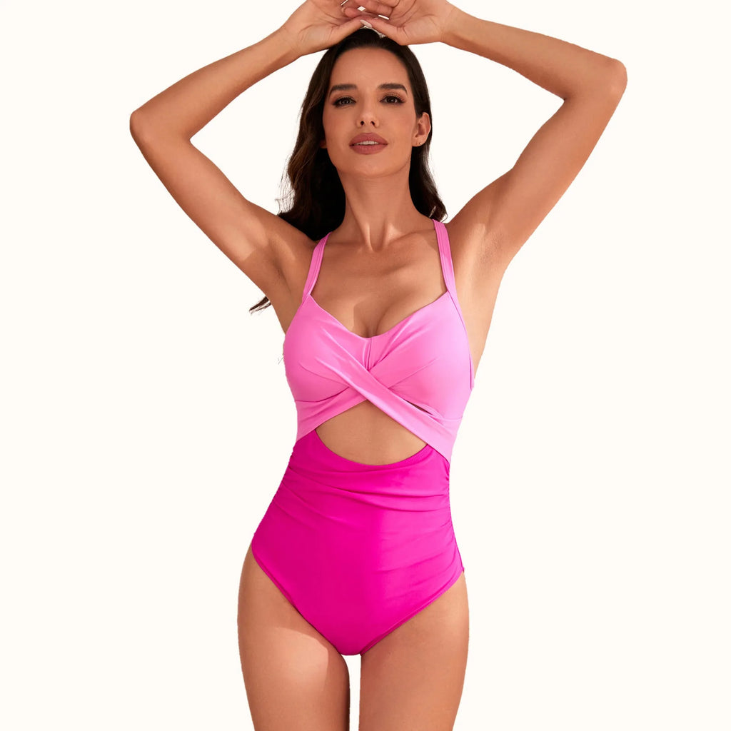 Solid colour high-waist one-piece swimsuit for women in multiple colour options
