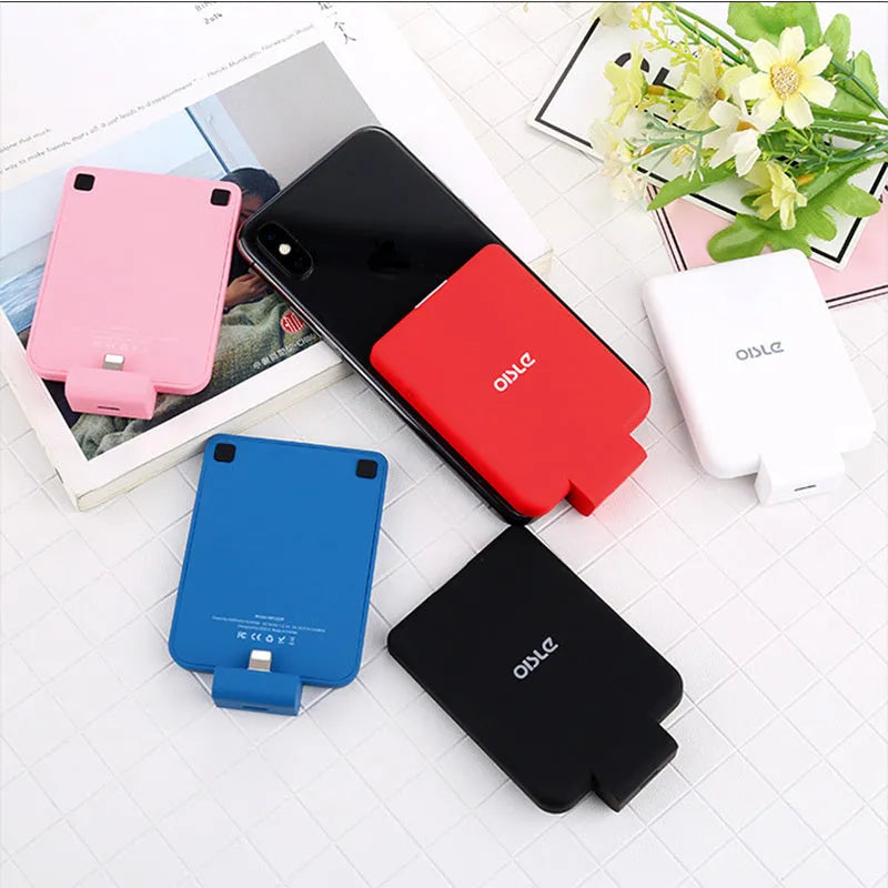 Slim 4500mAh back clip battery for iPhone Android Type-C phones in black, white, blue, pink, red