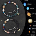 Two natural stone beaded bracelets with 12-14mm beads on a textured surface, showing adjustable clasp.
