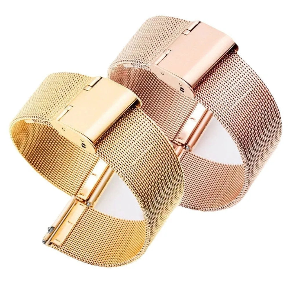 Milani silk and stainless steel woven watch band in silver, black, rose gold, and gold colour options.