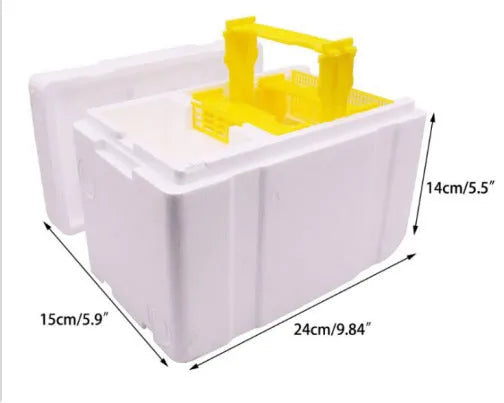 Three white EPS foam mini delivery boxes for beehive mating and breeding tool set.