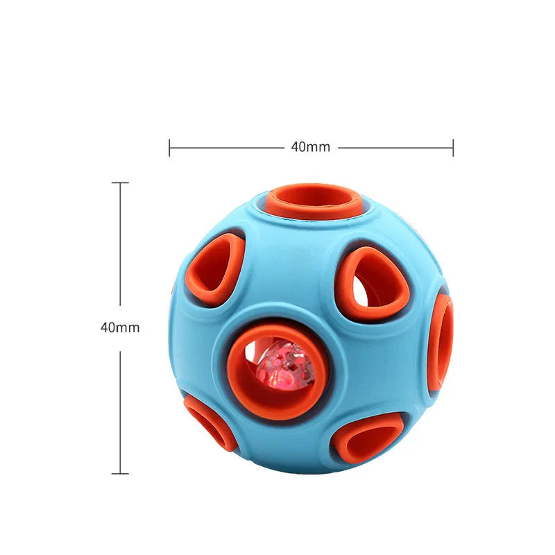 Luminous sounding dog toy ball in rubber with light and sound features, available in multiple colours and sizes for dogs.