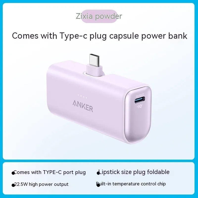 Compact capsule-shaped power bank in choice of colours with Type-C port and foldable USB-C head