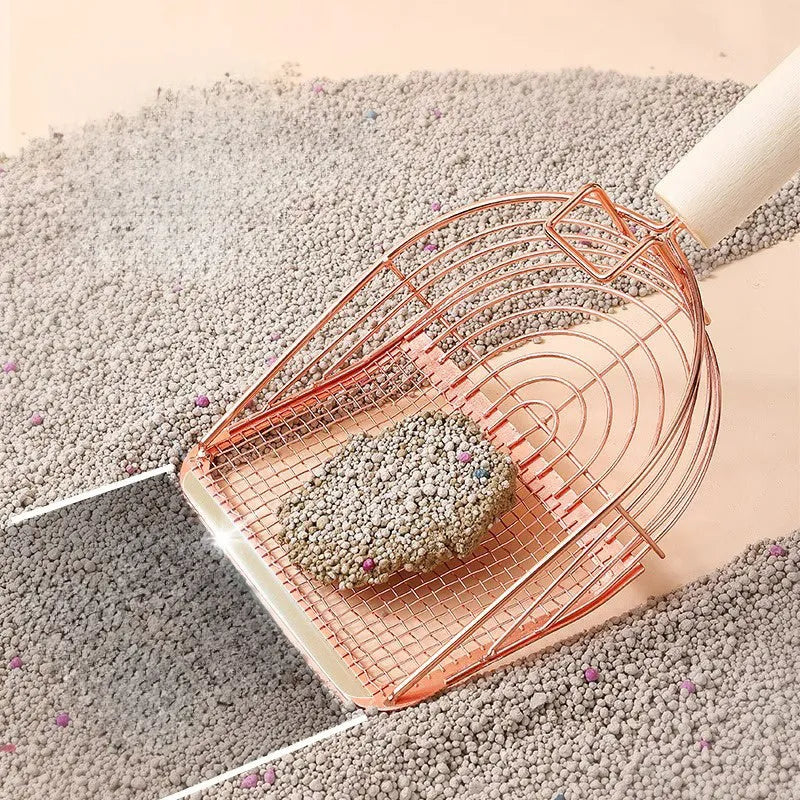 Stainless steel cat litter shovel with wooden handle in three design options
