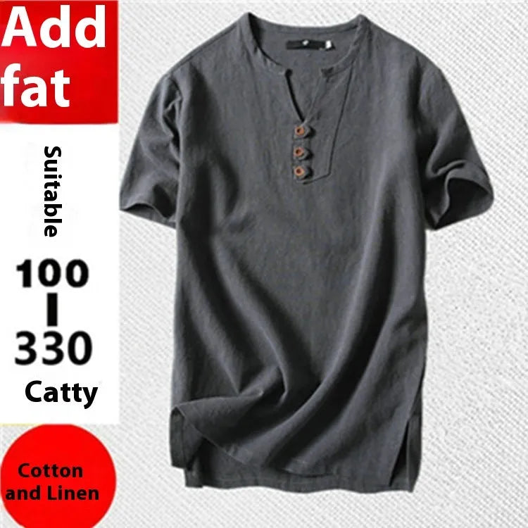 Loose grey cotton T-shirt for men on a hanger, showing short sleeves and pullover style.