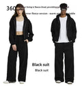 Men's loose fit solid colour casual hooded sweatshirt in black with long sleeves and cardigan style front