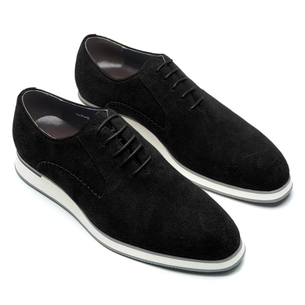 Mens black cowhide leather formal round toe low top shoes with rubber sole