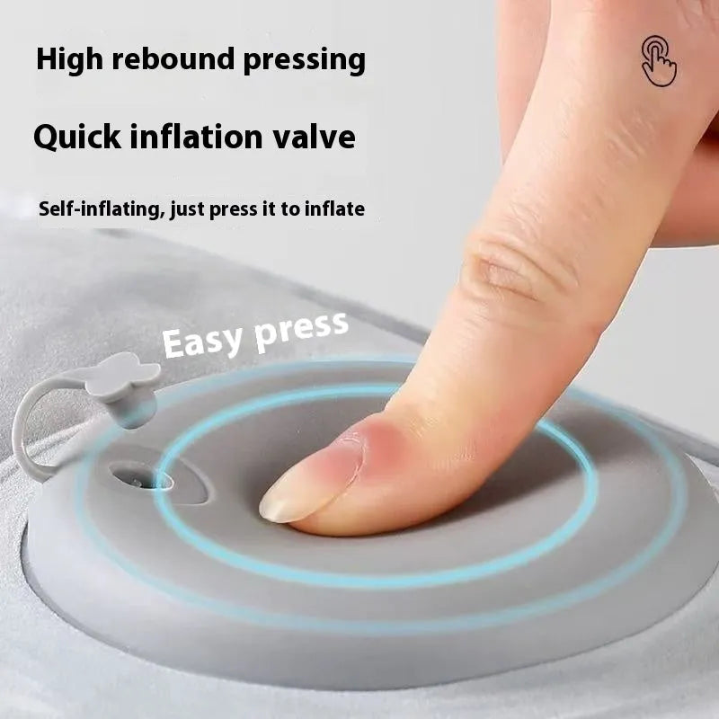 Inflatable portable folding seat cushion showing press inflation and flocking texture