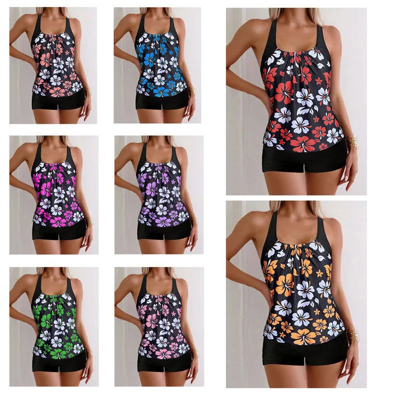Women's slim-fit printed boxers suit bikini set in polyester fabric with multiple colour options