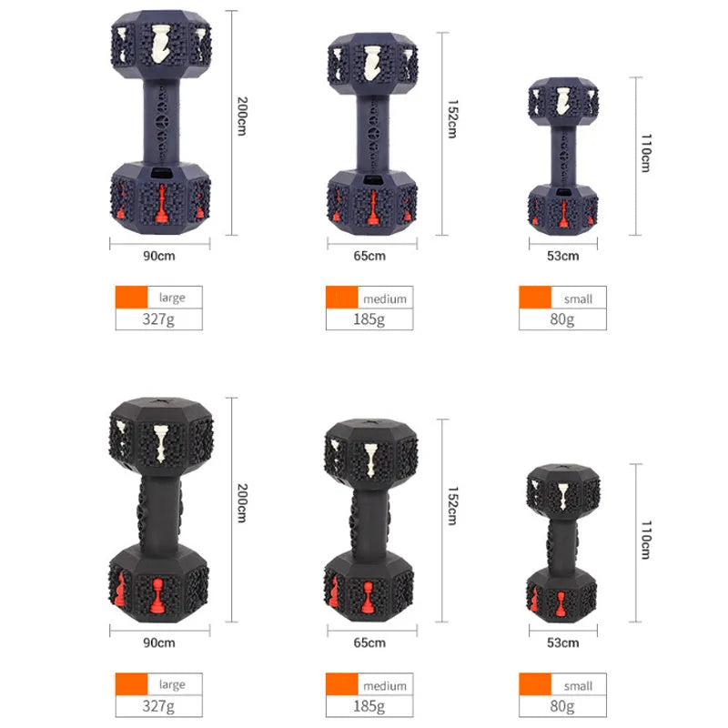 Black rubber hollow dumbbell dog chew toy for aggressive chewers with 3D particle texture