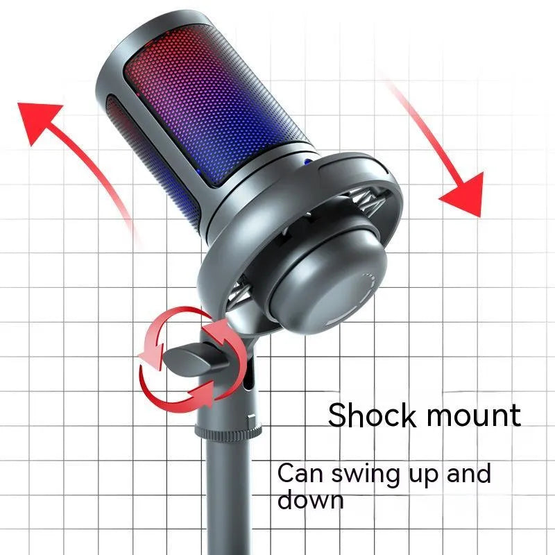 RGB condenser microphone with USB cable in black, white, or pink colour for streaming