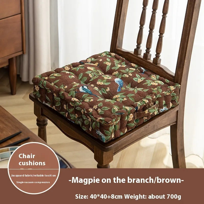 American-style dining chair back cushion in flower pattern with 40cm square dimensions and 8cm thickness