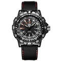 Men military watch with black dial, silicone band, and luminous hands on white background