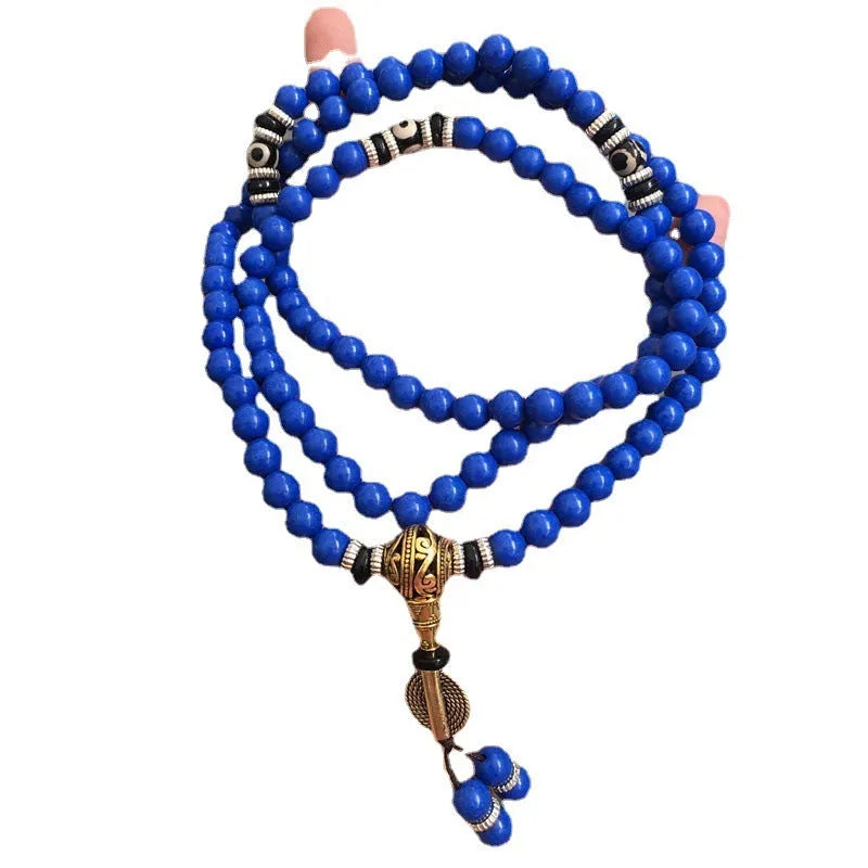 Lapis lazuli multi-circle bracelet with Tibet beads, 8mm bead size, modern simplicity style