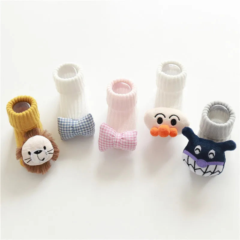 Cotton infant floor socks in multiple patterns with size options XS to M