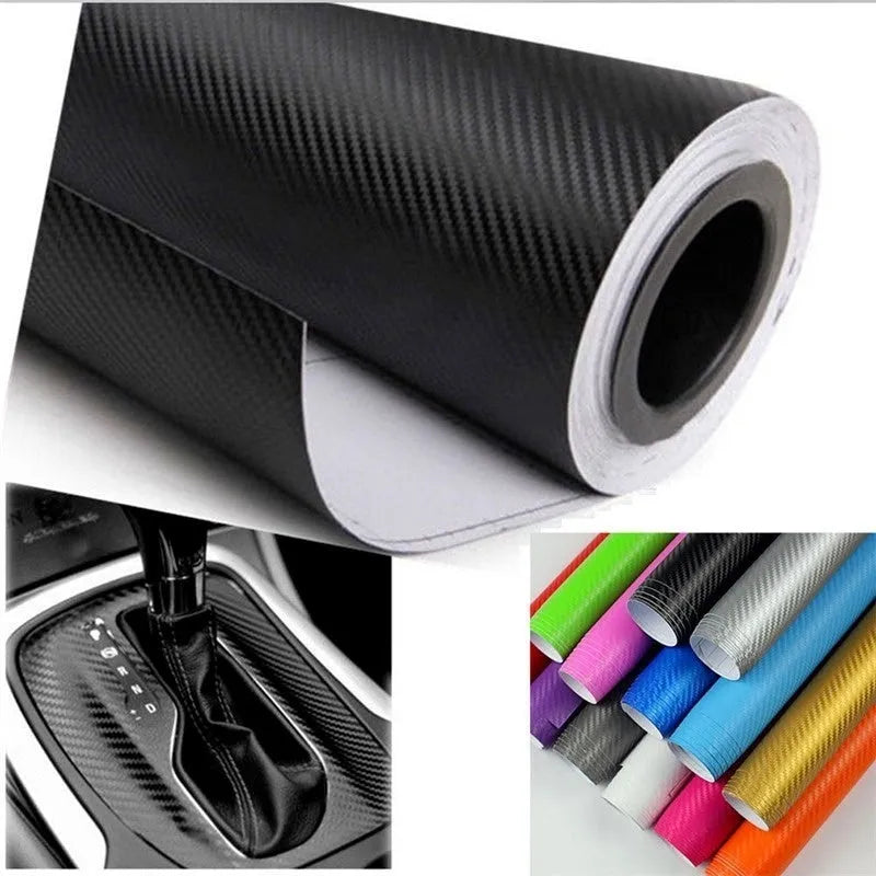Roll of carbon fibre sticker for car decoration in various colours showing 3D texture