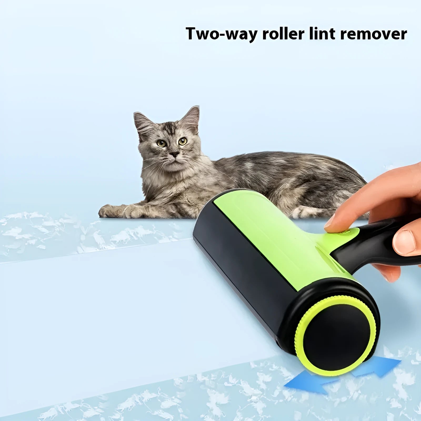 Automatic two-way sofa lint roller for pet hair removal in green, blue, or grey white