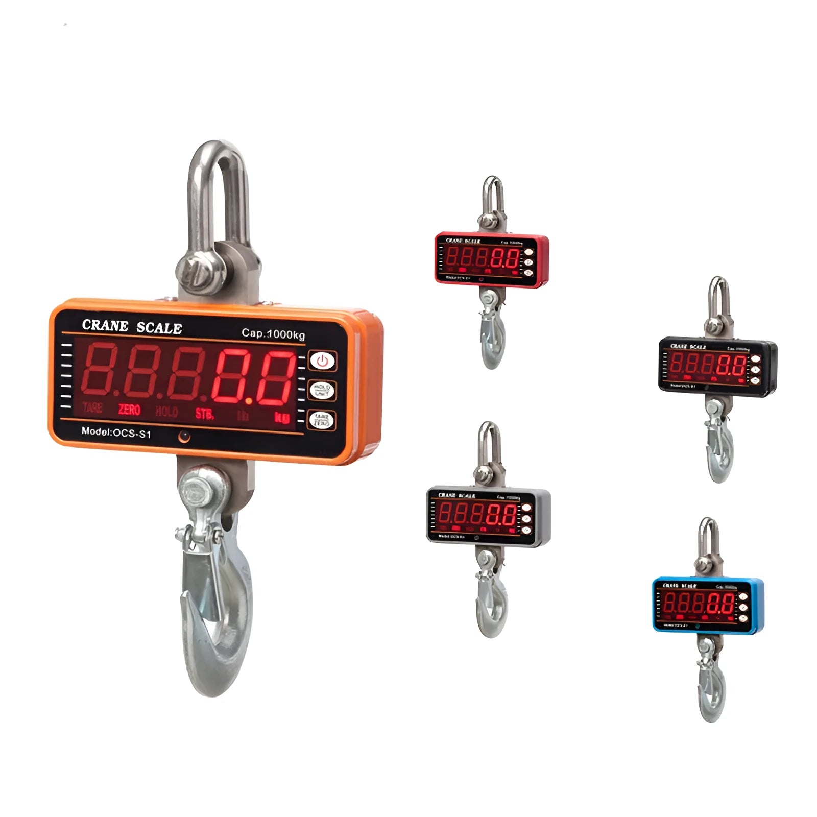 Bright orange electronic crane scale with digital display for 500kg suspended weighing