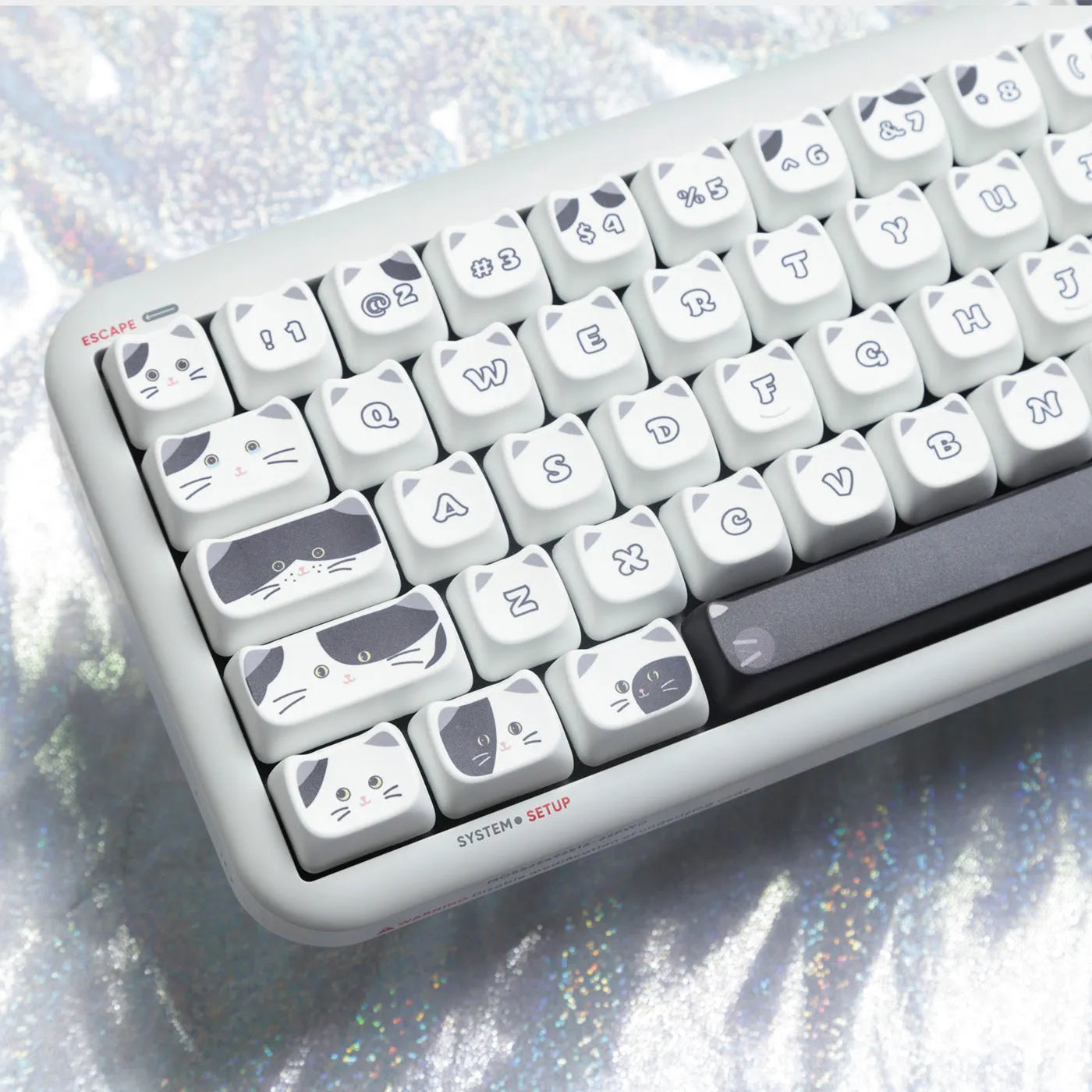 Black and white kitten sublimation key cap set for mechanical keyboards, PBT material, MAO height, full set of 26 key caps