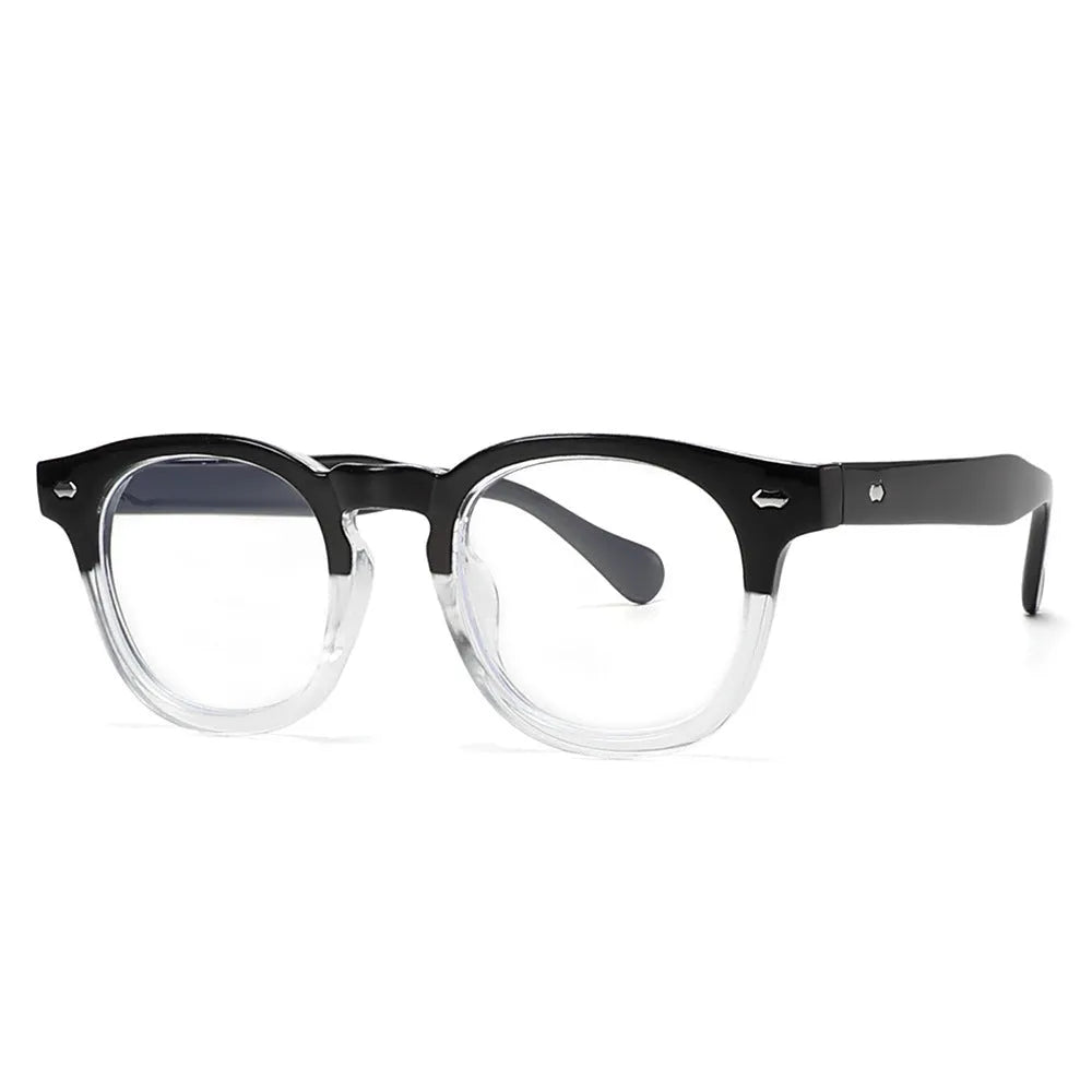 Simple round rim retro sunglasses with plastic frame, shown in bright black and grey lens colour option.