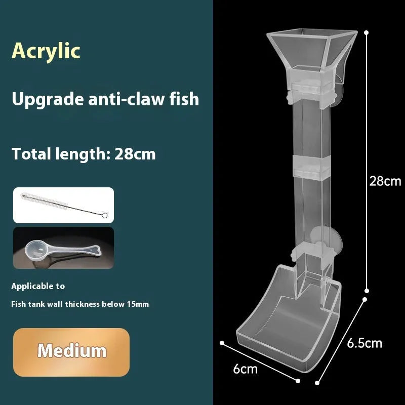 Set of three plastic aquarium feeding tubes with cleaning brushes and spoons in 17cm, 28cm, and 38cm lengths.
