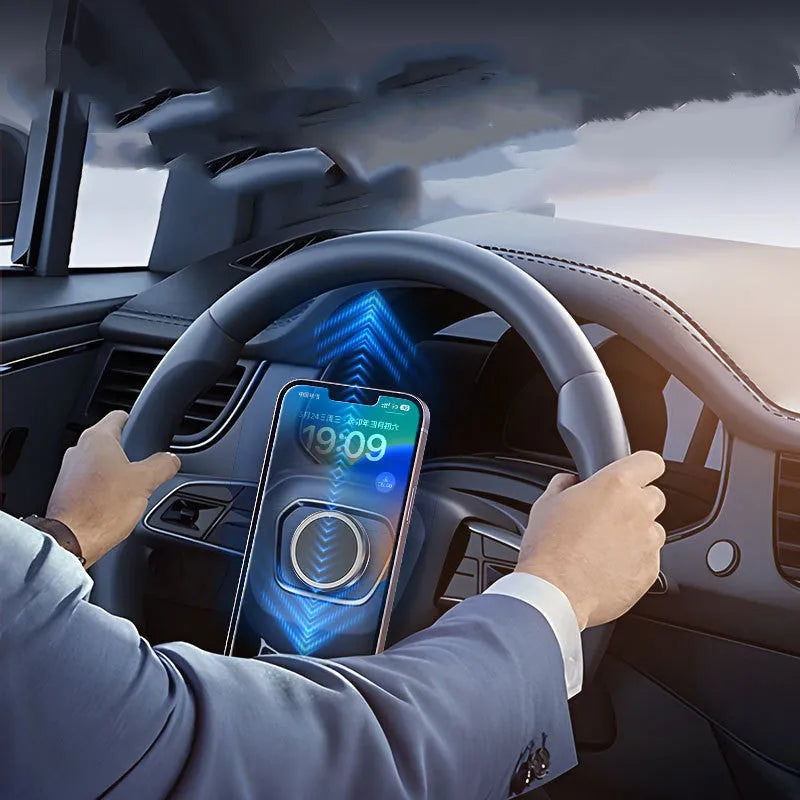 Obsidian black alloy magnetic centripetal force mobile phone holder with two discs and adhesive