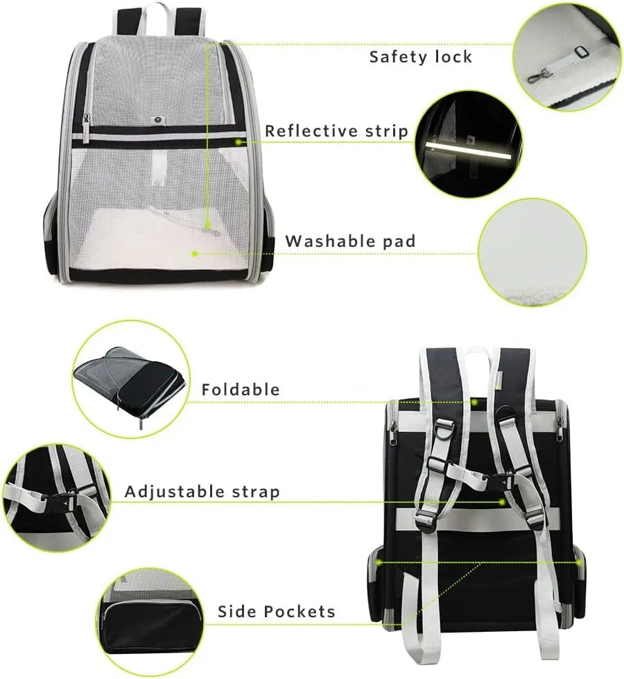Gray Innovative Traveler bubble backpack pet carrier with PVC mesh windows, side view, for cats and dogs