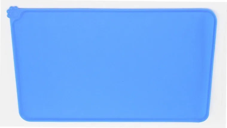 Silicone pet feeding placemat in blue colour under a dog bowl