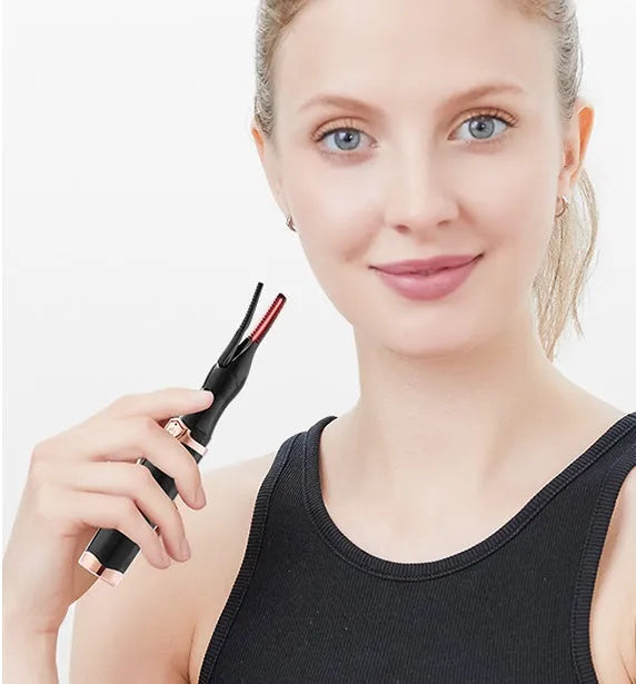 Rechargeable electric heated eyelash curler with 360 rotating comb in black