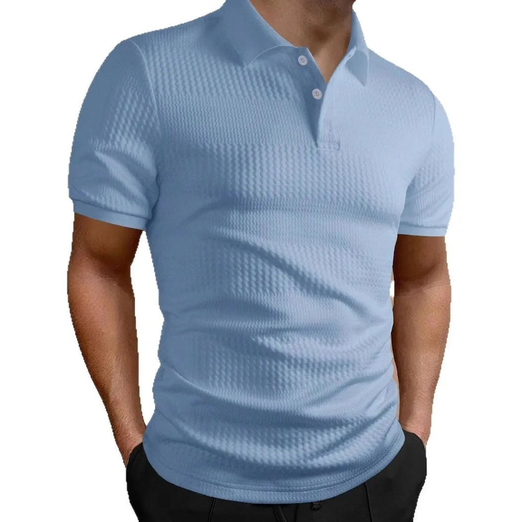 Striped men's polo shirt with short sleeves in loose fit casual style