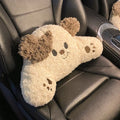 Car seat headrest and lumbar support pillow set in cartoon style with plush fabric
