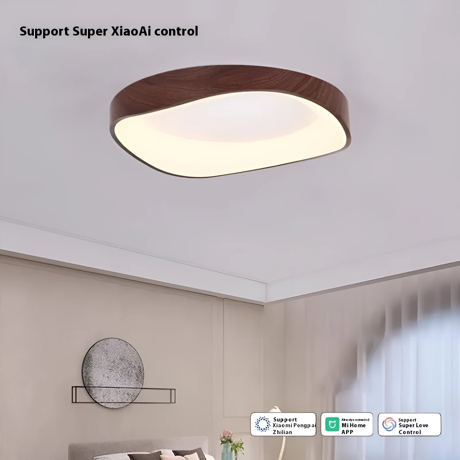 Mid-ancient full spectrum smart ceiling lamp with iron body and acrylic shade in walnut finish