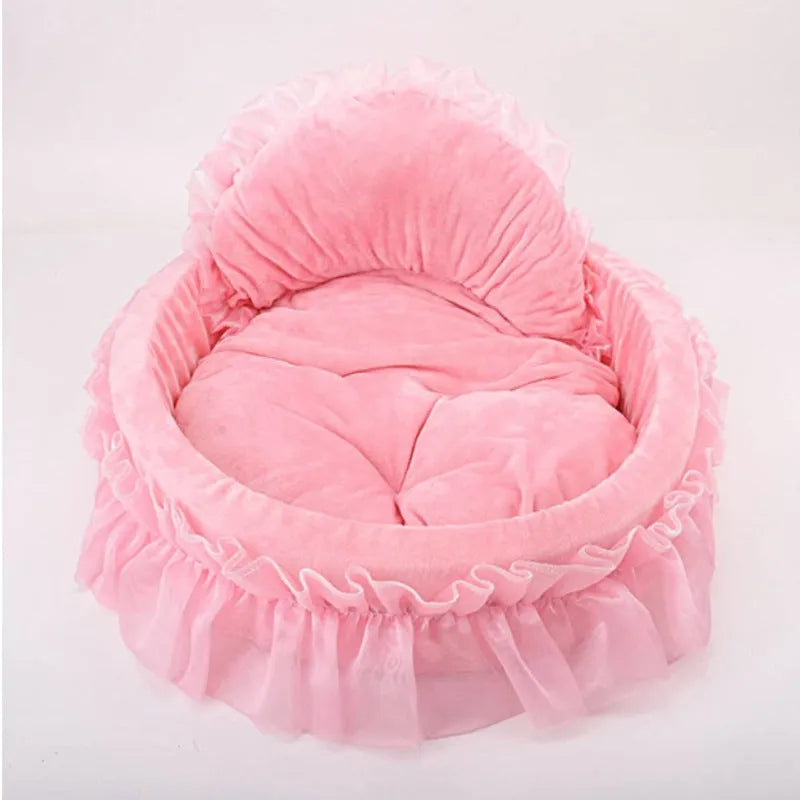 Soft cloth pet bed in pink with raised rim for small dogs and cats, size S 40x45x12 cm