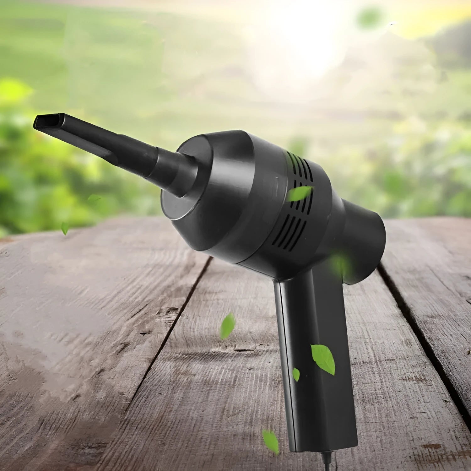 Black desktop mini vacuum cleaner with USB cable for computer keyboard dust removal