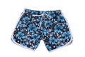 Men's loose quick-dry beach shorts in blue flower pattern, polyester-cotton fabric