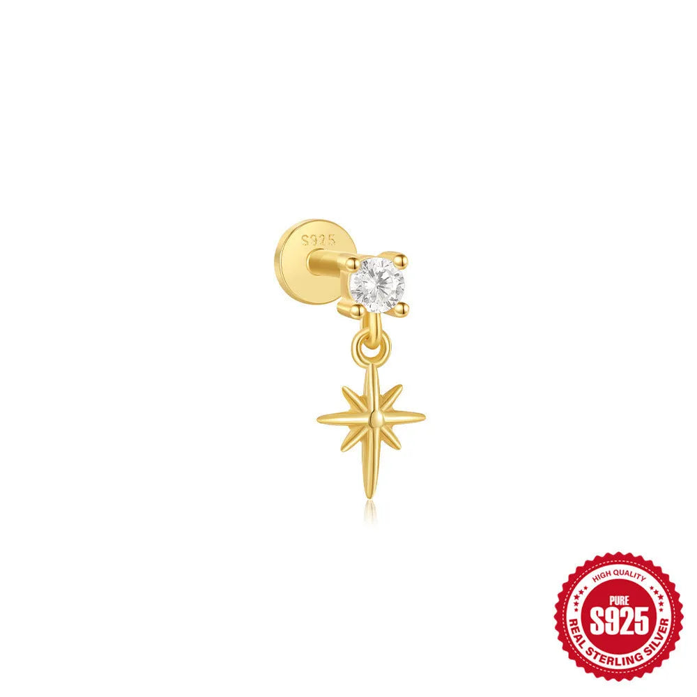 Sterling silver tassel ear studs with gold electroplating and XINGX inlaid detailing