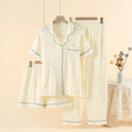 Women's cotton three-piece pajama set in pastoral gold with V-neck top and trousers