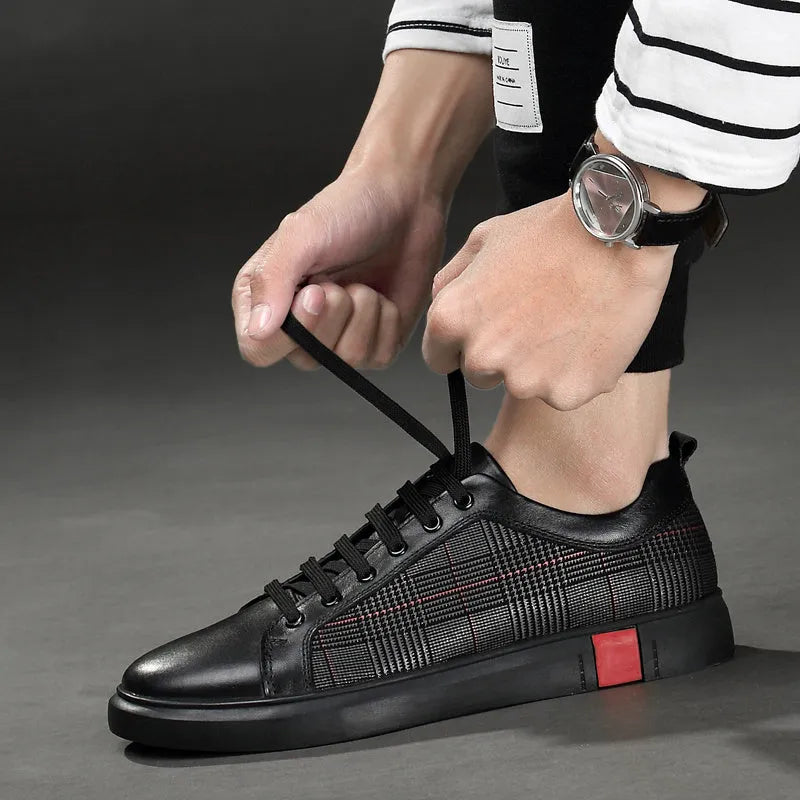 SOLEY genuine leather lace-up sneakers for men, soft touch upper, rubber outsole, side view