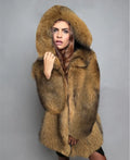 Silver grey loose-fitting artificial fur coat for women, mid-length style.
