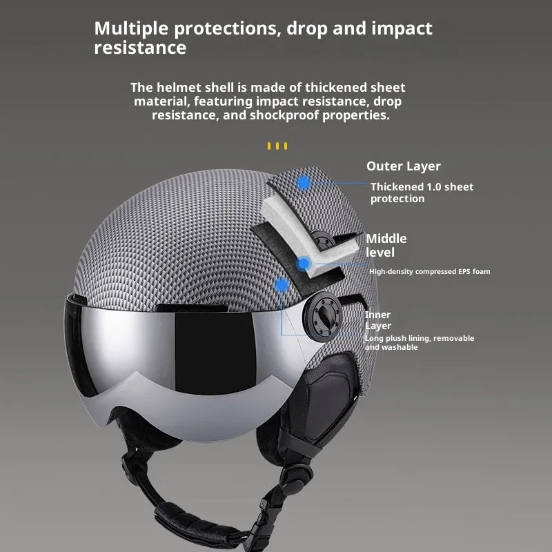 Unisex skiing helmet cover with integrated molding, PC shell, EPS liner, solid colour, black, blue, white, purple, carbon fibre, lotus root starch