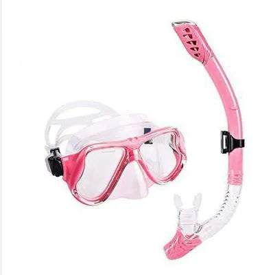 Black diving mask with anti-fog lens, PC frame, silicone strap, and silicone mouthpiece.