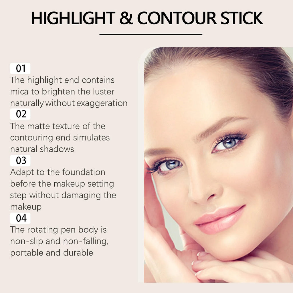 ZEPHOCO 2-in-1 cream highlighter and contour grooming stick set in matte, amber, or high gloss bronze.