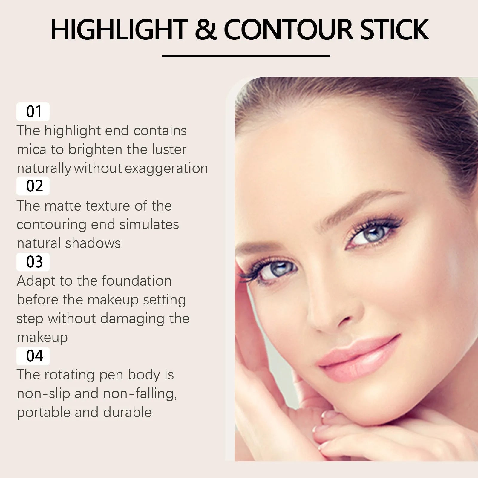 ZEPHOCO 2-in-1 cream highlighter and contour grooming stick set in matte, amber, or high gloss bronze.