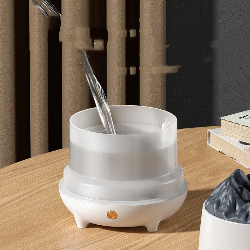 Black volcano-shaped ultrasonic humidifier and aromatherapy diffuser with USB cable