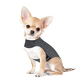 Heather Grey dog anxiety vest in brocade cotton ponte-de-roma fabric, shown on a model dog.
