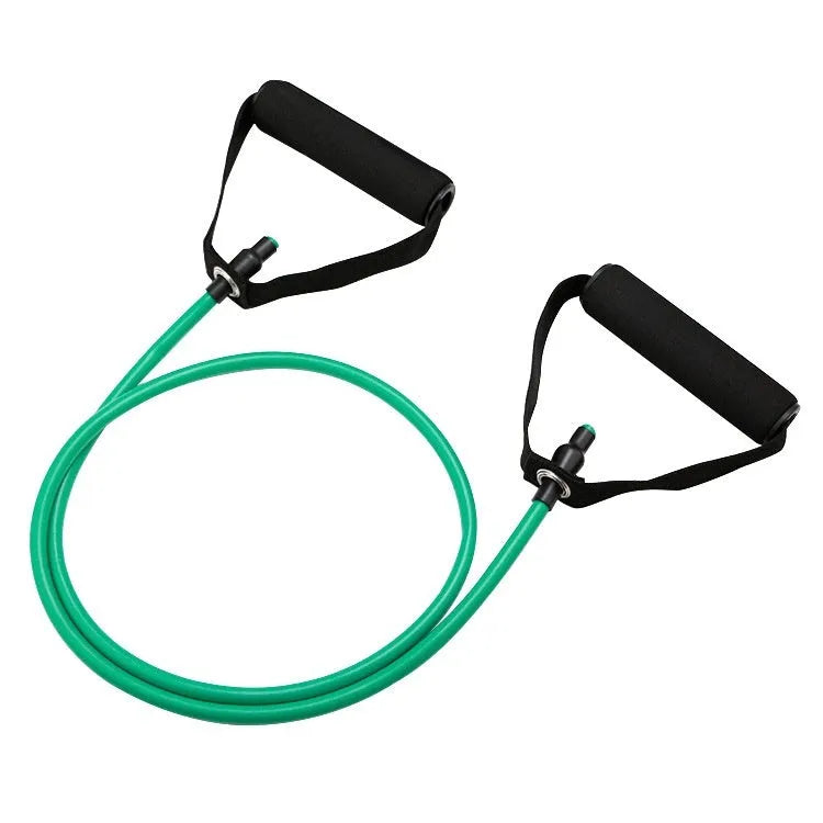 Adjustable chest expander with colour-coded TPE tension ropes: yellow, green, red, blue, black.