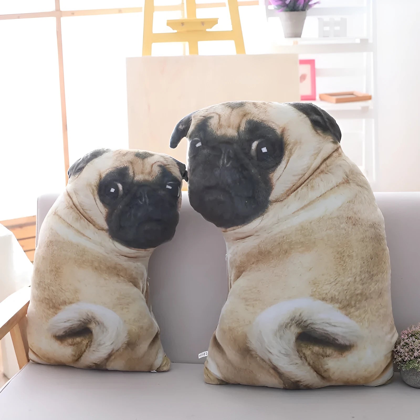 Realistic 3D simulation pug dog plush toy pillow with cotton fill and removable washable cover in 55cm size