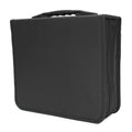 Black Oxford cloth CD storage binder with zipper closure and top carrying strap